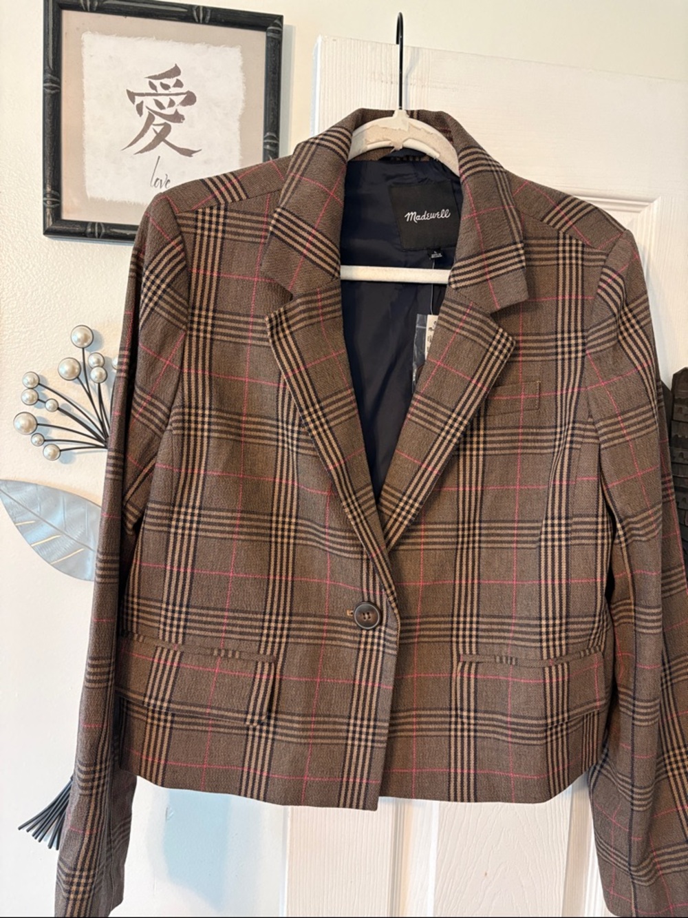 Madewell Brown Plaid Blazer with Pink Windowpane